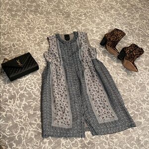 Anna Sui for Anthropologie Gray, Blue, Black Patterned Dress